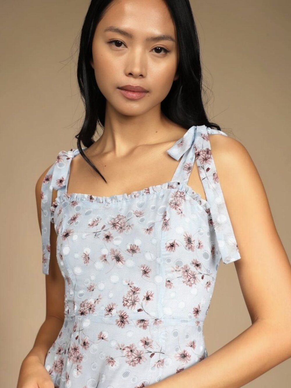 NWT Lulus Terrace Views Light Blue Floral Print Tiered Midi Dress (size S) - Picture 4 of 9